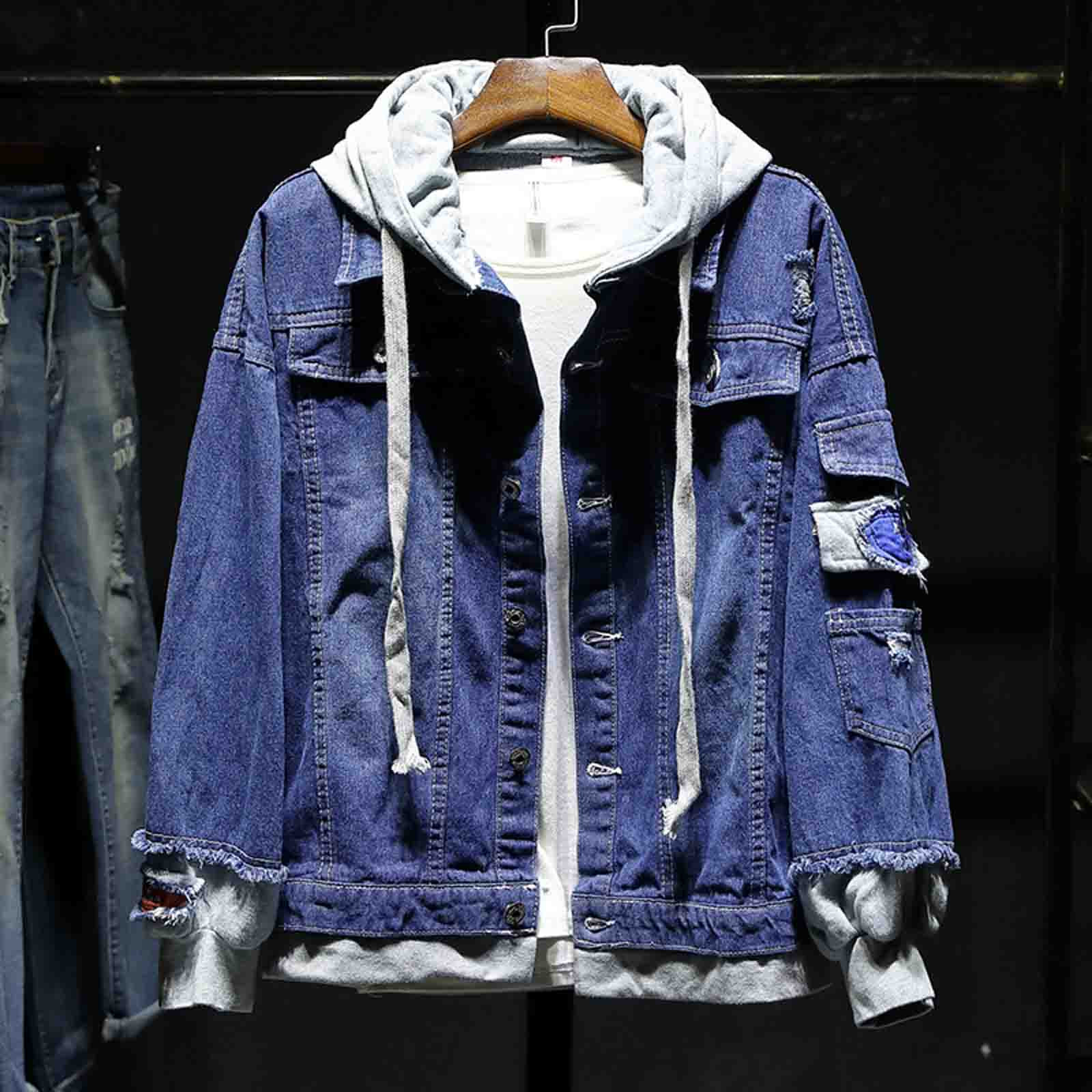 Fake Two Pieces Hooded Men Denim Jacket Men Spring Autumn New