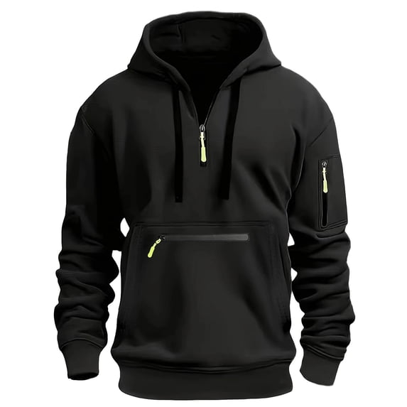 Men Casual Solid Hooded Sweatshirt Long Sleeve Pullover with Zipper Pockets