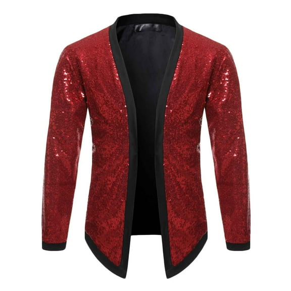 Men Casual Solid Long Sleeve Sequin Dance Dress Cardigan Jacket