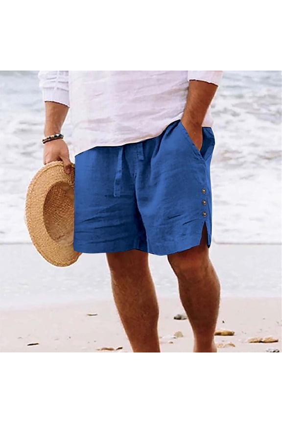 Men Casual Solid Side Split Pocket Elastic Waist Straight Half Shorts Pants Sport Pants