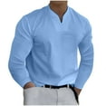 thumbnail image 1 of Men Casual Solid Sports Long-sleeved V-neck Fitness Training Clothes T-shirt Top Blue,XXL, 1 of 9