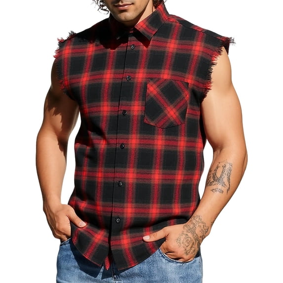 Men Casual Solid Turn-Down Collar Sleeveless Tank with Pocket