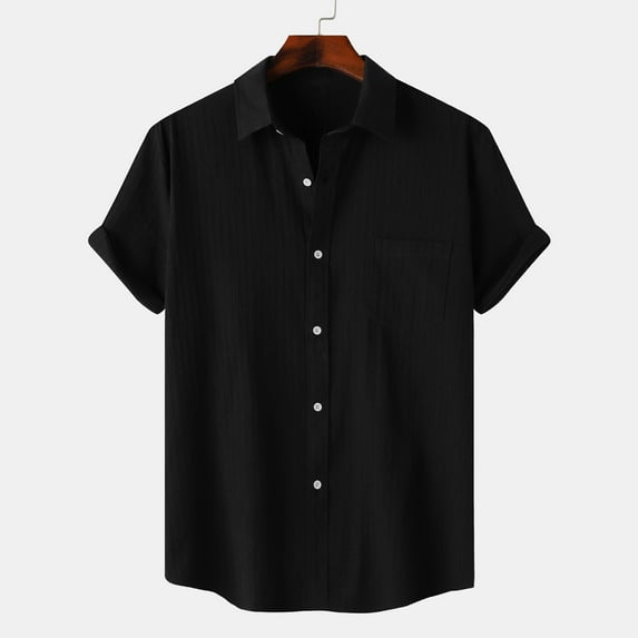 Men Casual Solid Turndown Shirts Short Sleeve Button Closure Shirt Blouse Summer Shirts for Men