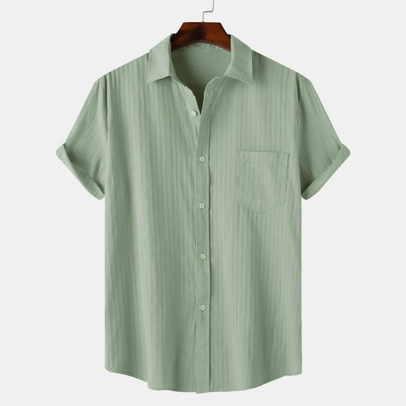Men Casual Solid Turndown Shirts Short Sleeve Button Closure Shirt Blouse Summer Shirts for Men