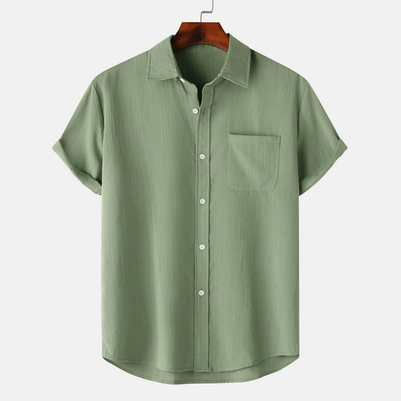 Men Casual Solid Turndown Shirts Short Sleeve Button Closure Shirt Blouse Summer Shirts for Men