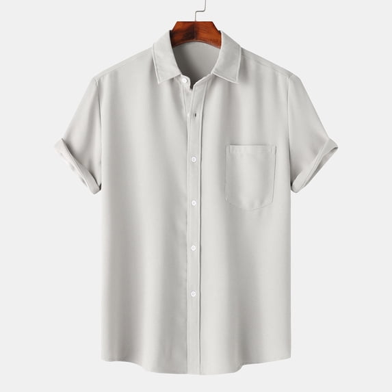 Men Casual Solid Turndown Short Sleeve Button Closure Shirt Hawaii Blouse Blouses For Men Under 10 G Tshirts Shirts For Men Short Sleeve Tunic Tops For Men