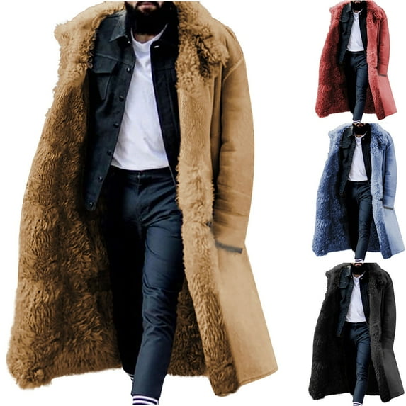 Men Casual Solid Winter Turndown Keep Warm Single-breasted Windbreaker Thicken Over The Knee Overcoat Coat Red qILAKOG Size XXXL