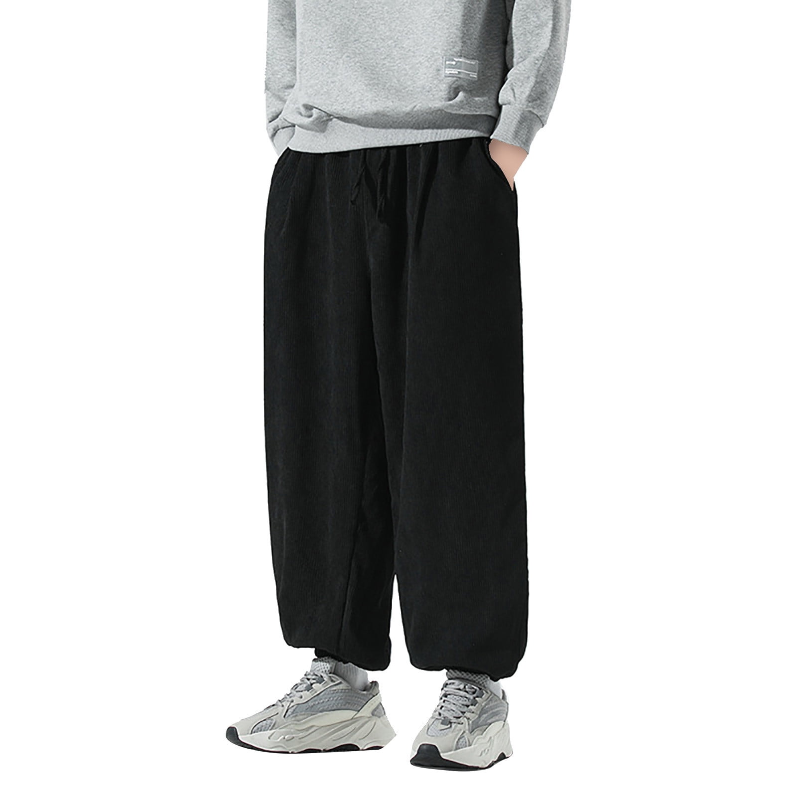 Men Casual Sport Pants Men Corduroy Pants Elastic Waist Drawstring