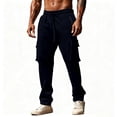 thumbnail image 1 of Men Casual Sport Pocket Solid Color Elastic Waist Jogger Pants Sweatpants Loose Fit Fashion Trousers Workout Winter Clothing, 1 of 7