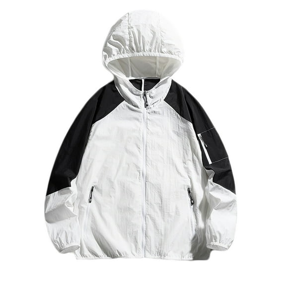 Men Casual Sports Hooded Long Sleeve Splicing Color Zipper Lightweight Quick Drying Sun-proof Jacket