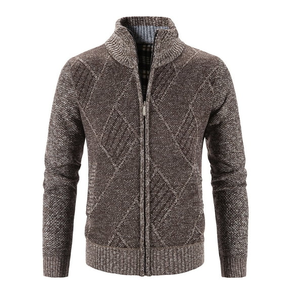 Men Casual Sportswear Coat Men'S Wool Blend Coat Winter Sweater Long Sleeve Plus Velvet Turtleneck Thick Diamond Block Check Sweater Fashion Cardigan Streetwear Jacket