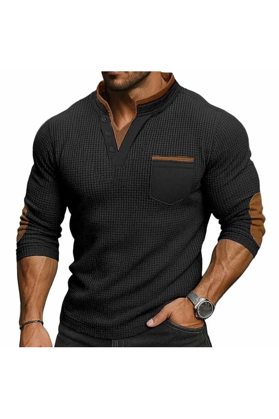 Men Casual Standing Collar Tether Opening And Closing Long Sleeves Shirt Top