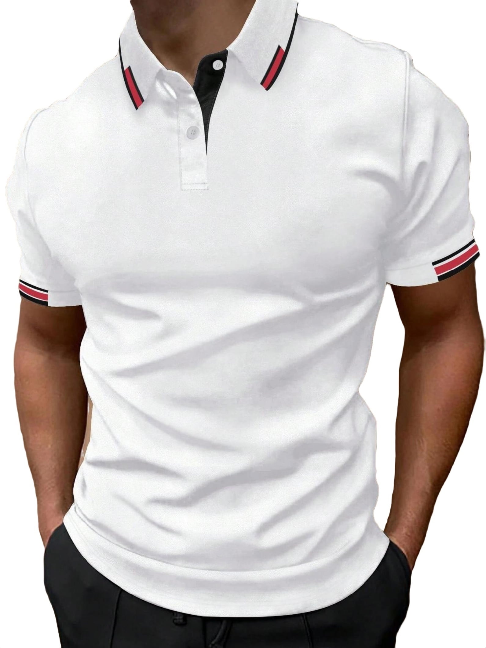 Men Casual Striped Polo Short Sleeve Men Polo Shirts XXL (44) - Walmart.com