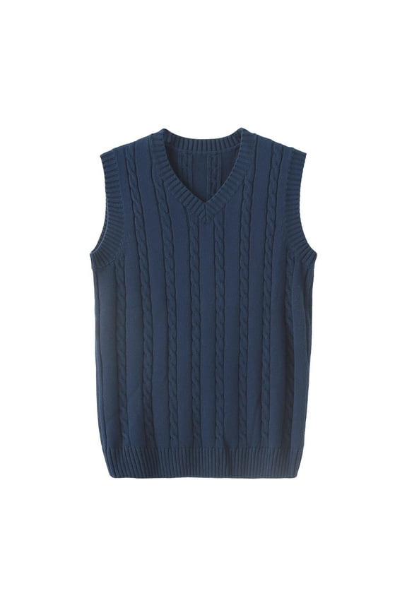 Men Casual Sweater Vest School Uniform Pullover Knit V-Neck Vest Tops Blouse