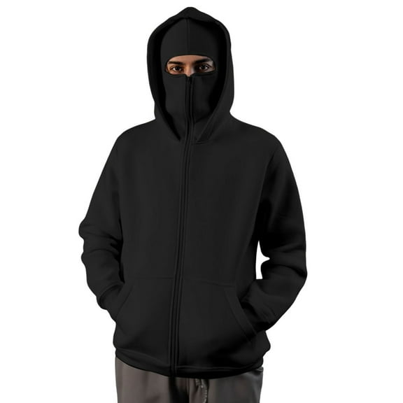 Men Casual Sweatshirts Graphic Long Sleeve Solid Color Zip Up Hooded Sweatshirt with Unique Double Layer Loose Fit Streetwear Jacket Pullover Black XL