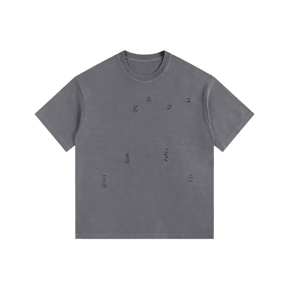 Men Casual T Shirt Solid Color Stretch Tops Crewneck Short Sleeve Vintage Shirts Destroyed Tee Shirt Men Shirts