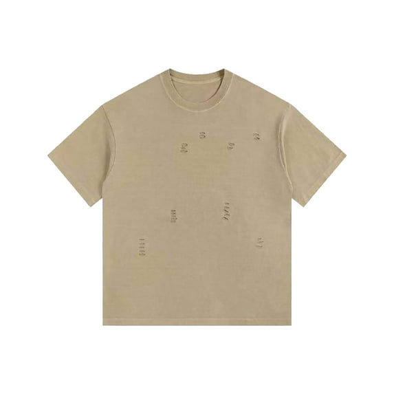 Men Casual T Shirt Solid Color Stretch Tops Crewneck Short Sleeve Vintage Shirts Destroyed Tee Shirt Men Dress Shirt
