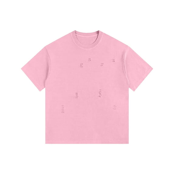 Men Casual T Shirt Solid Color Stretch Tops Crewneck Short Sleeve Vintage Shirts Destroyed Tee Shirt Men Shirts