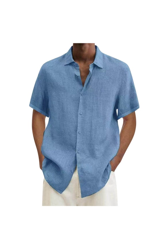 Men Casual T-shirt Solid Short Sleeve Stand Collar Buttons Pullover Blouse Tops Undershirts For Men Pack,Light Blue,XL