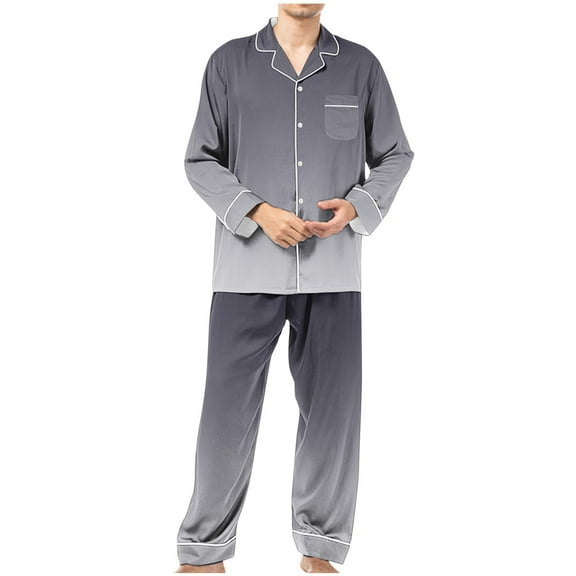 Men Casual Turndown Button Turndown Print Long Sleeve Blouse And Trousers Elastic Waisted Pants Pajamas Set