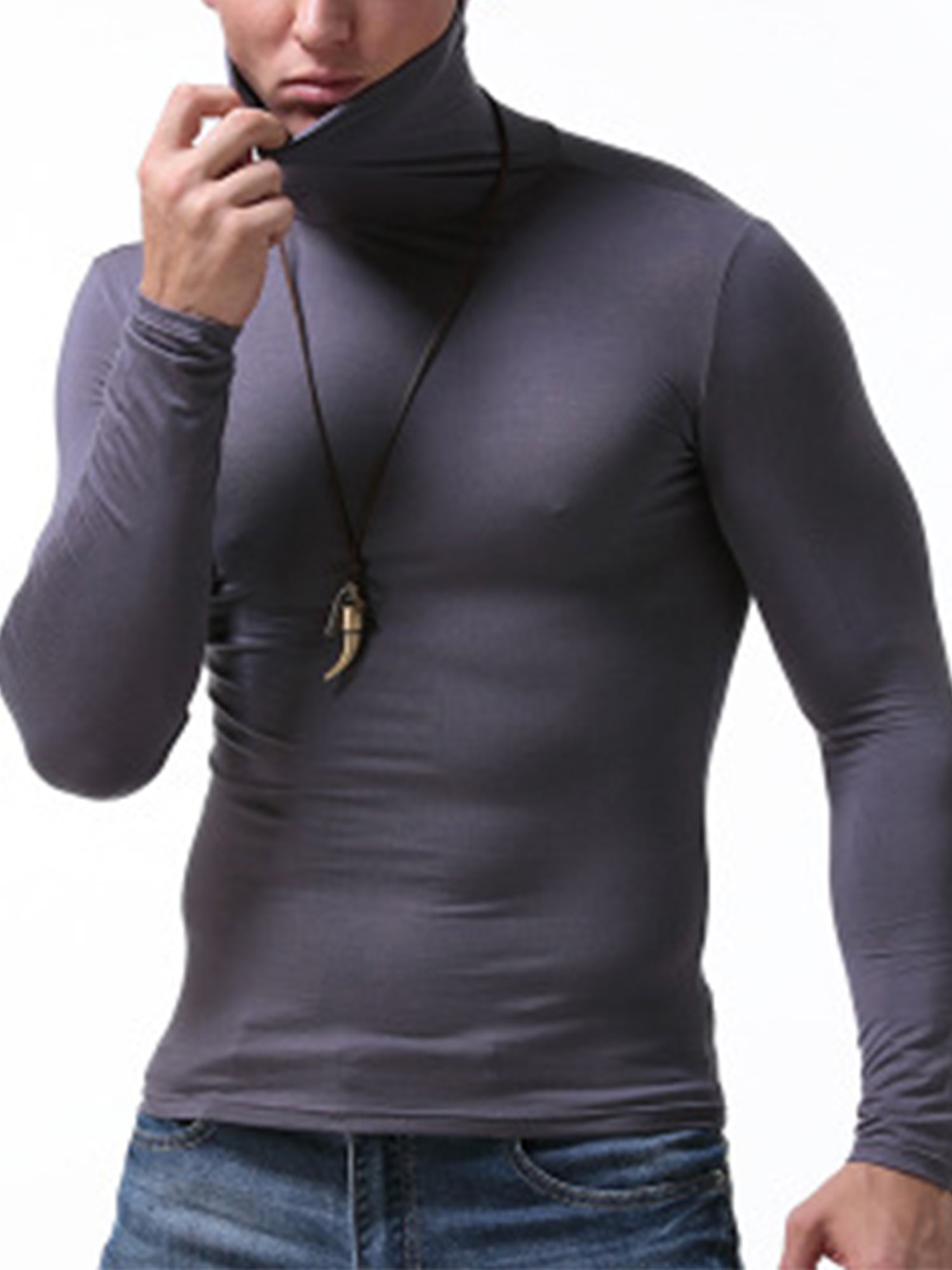 Men Casual Turtleneck Long Sleeve T-Shirt Tops Winter Bottom Basic