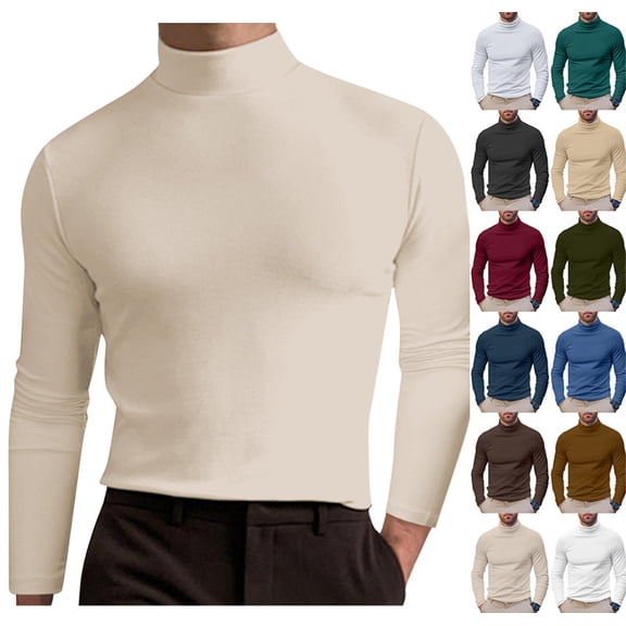 Men Casual Turtleneck Slim Fit Basic Tops Lightweight Thin Pullover Sweater Long Sleeve Underwear Male Blouse T-Shirt Beige XL