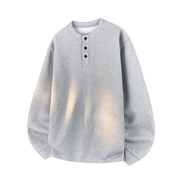 Men Casual Waffle Shirts Loose Henley Button Long Sleeve Pullover Tshirts Trendy Basic Comfy Soft Solid Color Spring Tops