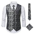 thumbnail image 1 of Men Casual Waistcoat Gold Paisley Formal Vest Royal Purple Wedding Suit 3Pcs/Set, 1 of 8
