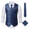 thumbnail image 1 of Men Casual Waistcoat Gold Paisley Formal Vest Royal Purple Wedding Suit 3Pcs/set, 1 of 8