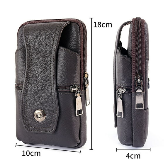 Men Cell Phone Belt Clip Holder, PU Leather Cell Phone Holster Vertical Belt Clip Waist Bag Card Slots Wallet Pouch Purse Phone Case with Belt Loop Carabiner for Travel Hiking Climbing