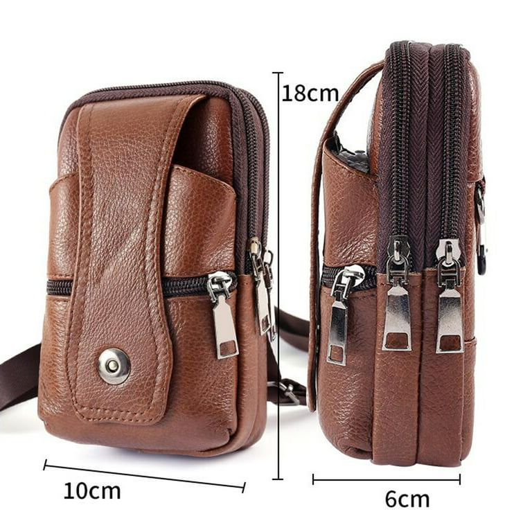 Men Cell Phone Belt Clip Holder PU Leather Cell Phone Holster Vertical Belt Clip Waist Bag Card Slots Wallet Pouch Purse Phone Case with Belt Loop Carabiner for Travel Hiking Climbing