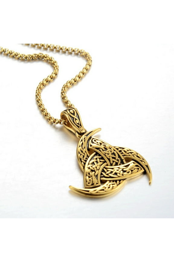 Men Celtics Knot Trinity Pendant Necklace 14K Yellow Gold Norse Runes Slavic Icelandic Jewelry Vikings Amulet Vintage Male Gifts