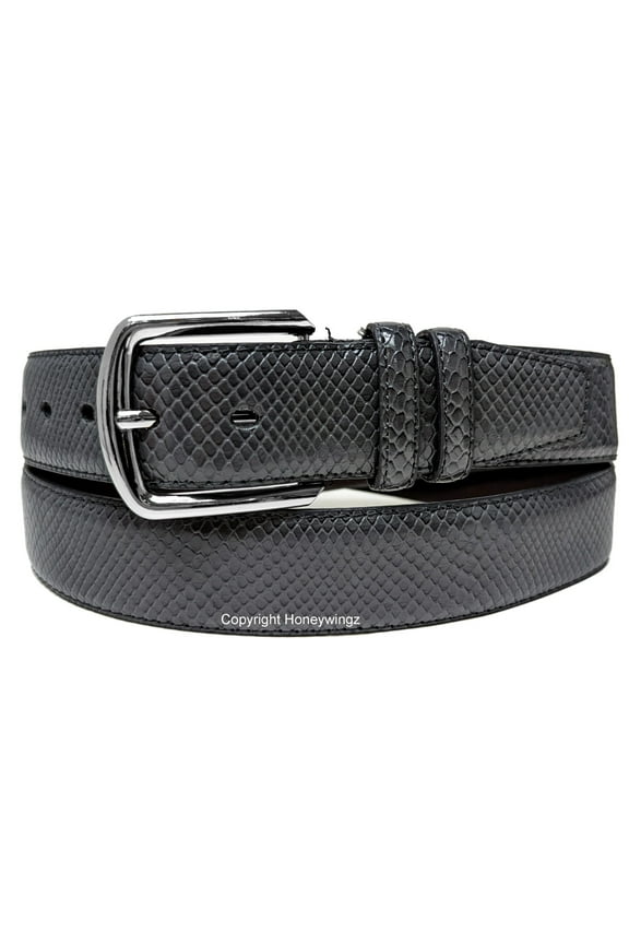 Men Charcoal Faux Snake Skin Leather Belt