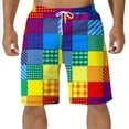 thumbnail image 1 of Men Checkered Plaid Beach Board Shorts Relaxed-Fit Hawaiian Shorts Beach Outfits Bottoms 11'' Surfing Swim Trunks, 1 of 4