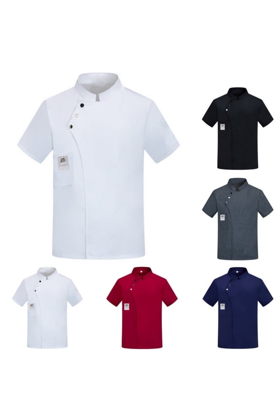 Men Chef Coat Casual Short Sleeve Comfy Button Closure Chef Unisex Jacket Chef Work Uniform for Kitchen,Restaurant White XXXL
