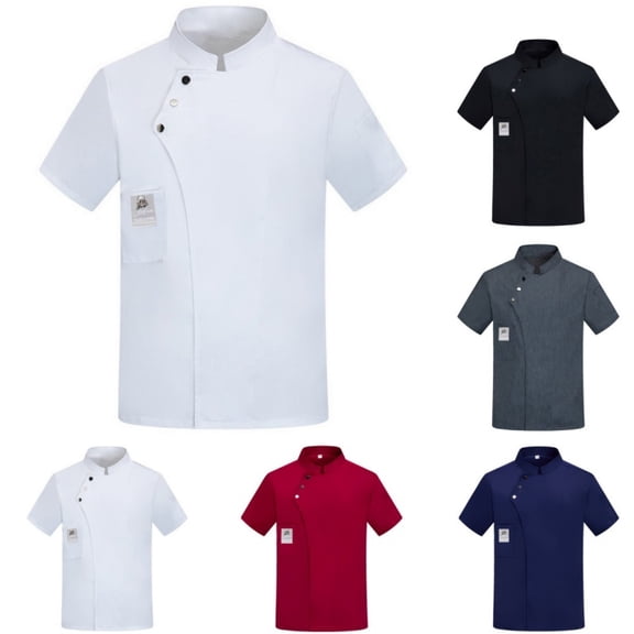 Men Chef Coat Casual Short Sleeve Comfy Button Closure Chef Unisex Jacket Chef Work Uniform for Kitchen,Restaurant White XXXL