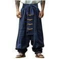 thumbnail image 1 of Men Chinese Style Kung Fu Pants Tai Chi Loose Trousers Casual Retro Wide Leg Pants Hippie Drop Crotch Harem Beach Trousers, 1 of 5