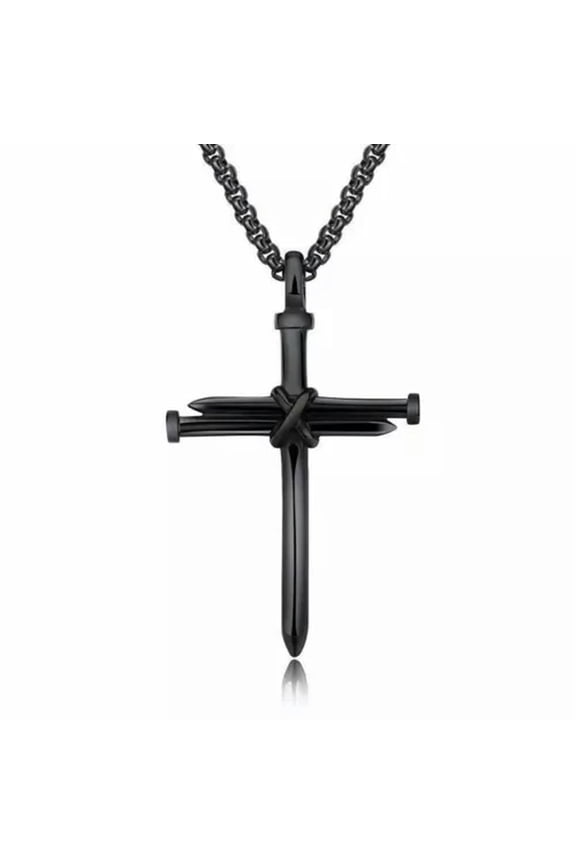 Men Christ Jesus Nail Rope Cross Pendant Necklace Stainless Steel Box Chain 24"