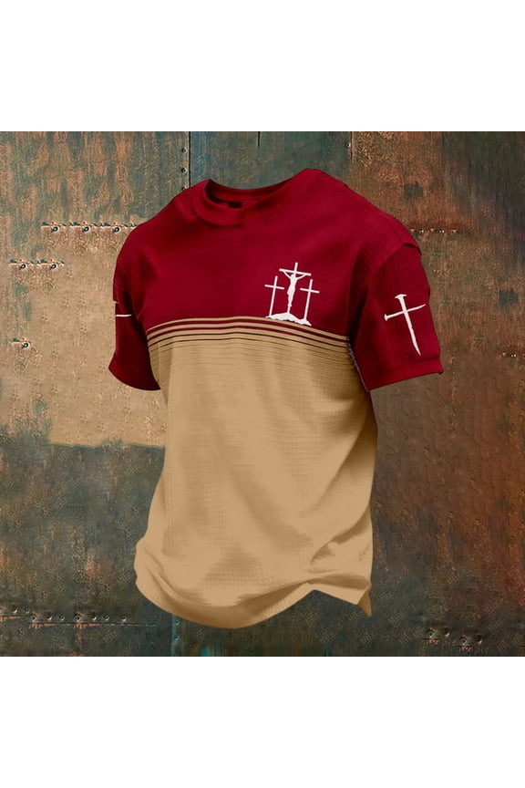 Men Christian T Shirt Jesus Cross Print Tees Religious Faith Scripture Round Neck Short Sleeve Daily Graphic Tops L
