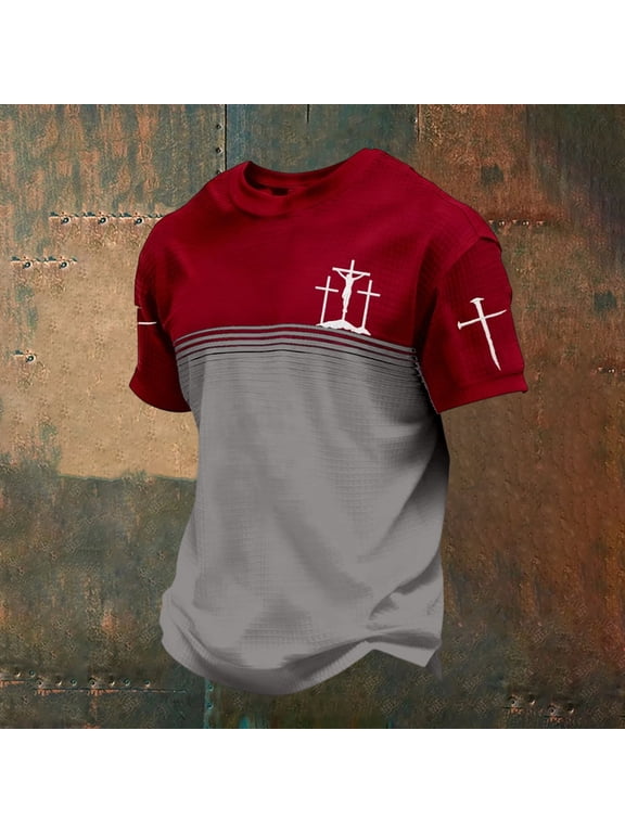 Men Christian T Shirt Jesus Cross Print Tees Religious Faith Scripture Round Neck Short Sleeve Daily Graphic Tops XL