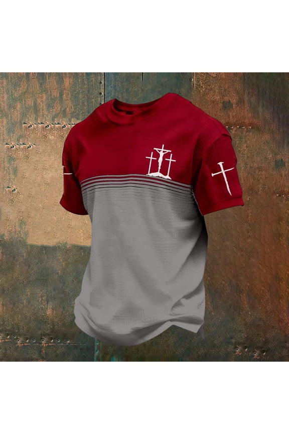 Men Christian T Shirt Jesus Cross Print Tees Religious Faith Scripture Round Neck Short Sleeve Daily Graphic Tops XL
