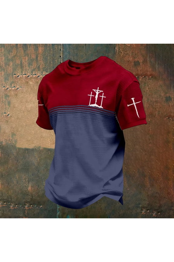 Men Christian T Shirt Jesus Cross Print Tees Religious Faith Scripture Round Neck Short Sleeve Daily Graphic Tops XXL