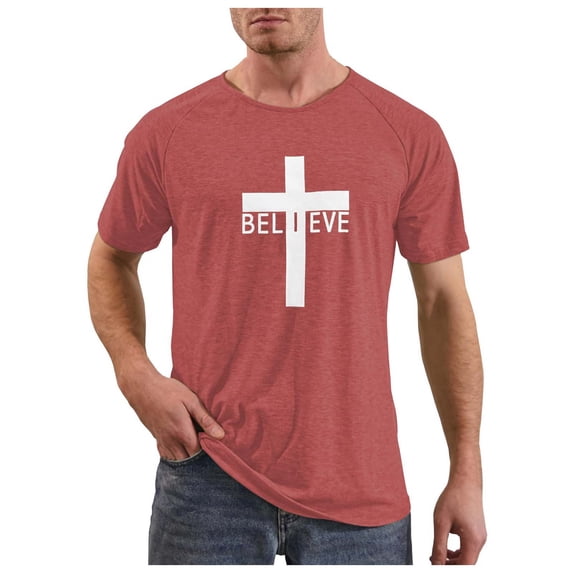 Men Christian T Shirt Jesus Cross Print Tees Religious Faith Scripture Round Neck Short Sleeve Daily Graphic Tops
