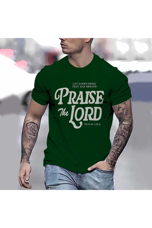 Men Christian T Shirt Jesus Printed Tees Religious Faith Scripture Round Neck Short Sleeve Daily Tops L