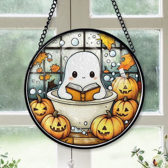 Men Christmas Gift - Cute Ghost Plant Cute Halloween Ghost Fall Hosting Christmas Stained Glass Hanging Ornament - Classic Xmas Tree Decor, White Elephant & Holiday Gift for Mom, Dad, Friends, Family