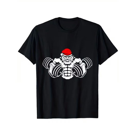 Men Christmas Gym Rat Santa Workout T-Shirt