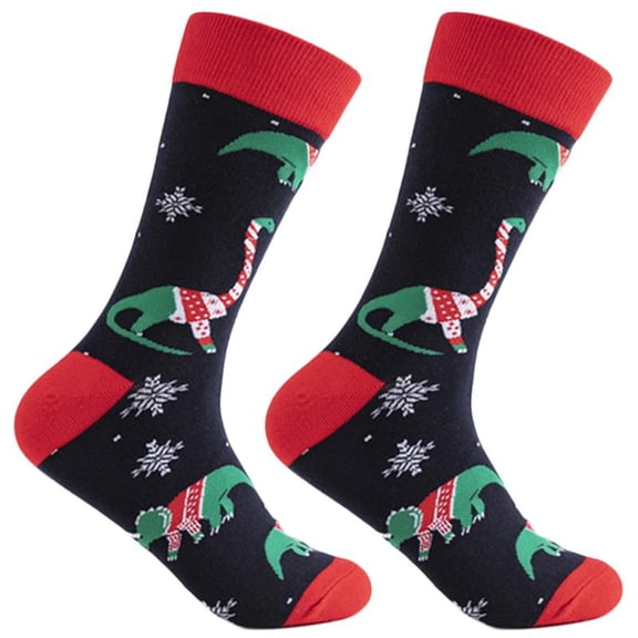 Men Christmas Holiday Cotton Crew Socks Colorful Santa Dinosaur Print Stockings