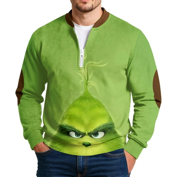 Men Christmas Pullover Ugly Mock Neck Quarter Zip up Pullover 9-Green L B