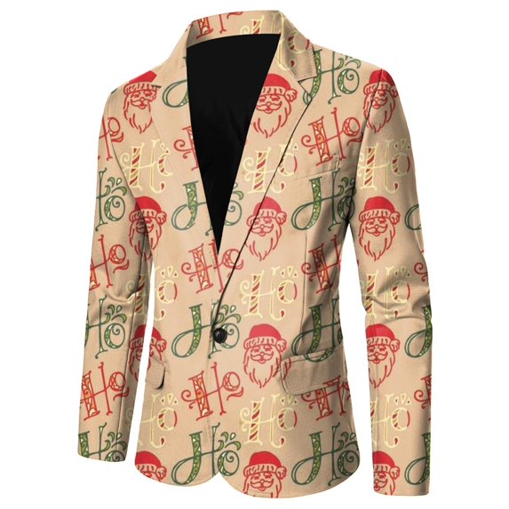 Men Christmas Snowflake Santa Printed Pocket Lapel Button Suit Jacket Suit