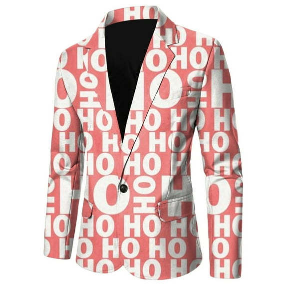 Men Christmas Snowflake Santa Printed Pocket Lapel Button Suit Jacket Suit